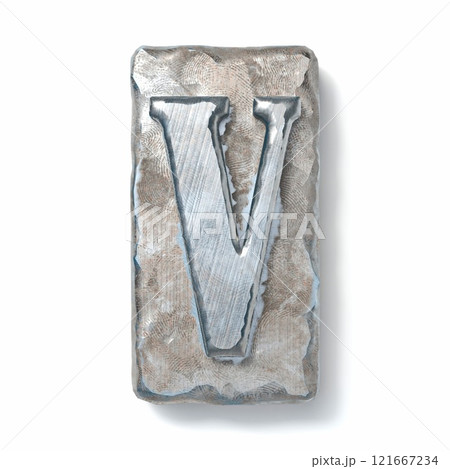 Aged metal letterpress Letter V 3D Aged metal letterpress Letter V 3D 121667234