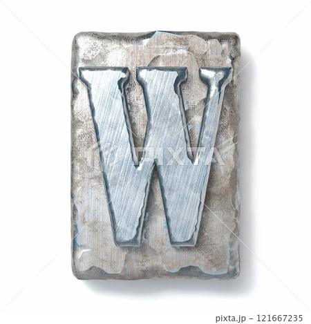 Aged metal letterpress Letter W 3D 121667235