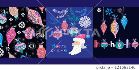 Merry Christmas and Happy New Year  holiday abstract background  template set cards  design 121668146