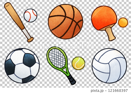 各種運動球和設備的插圖集 各種運動球和設備的插圖集 121668397