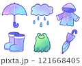 水彩風のかわいい雨の日イラストセット 121668405