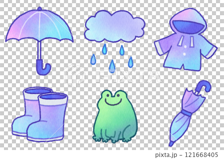 水彩風のかわいい雨の日イラストセット 121668405