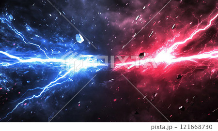 Electric Clash Red versus Blue Lightning Effects Showcase with Dynamic Visuals and Artistry 121668730