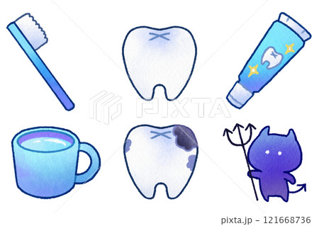 水彩風のかわいい歯みがきイラストセット 121668736