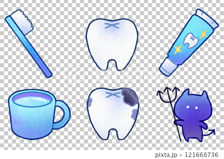 水彩風のかわいい歯みがきイラストセット 121668736