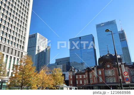 銀杏の黄葉した東京駅丸の内北口の風景 銀杏の黄葉した東京駅丸の内北口の風景 121668986