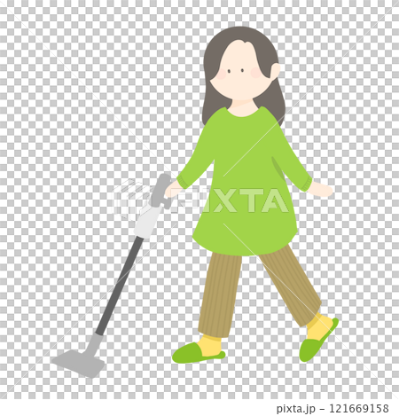 A woman cleaning a vacuum cleaner 121669158
