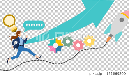 新規事業を始めるビジネスウーマンのイラスト 新規事業を始めるビジネスウーマンのイラスト 121669200