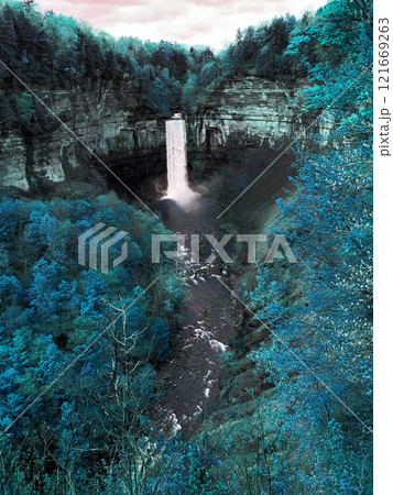 View of Ithaca Falls, New York waterfall in autumn View of Ithaca Falls, New York waterfall in autumn 121669263