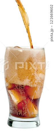 cola water and ice cubes in glass transparent isolated 121669602