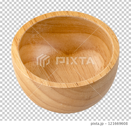 Wooden bowl isolated 121669608