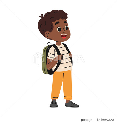 Happy school kid boy with backpack. Back to school concept. Hand drawn illustration 121669828