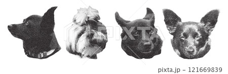 Trendy halftone collage dog heads. Set of retro elements in photocopy style. 121669839