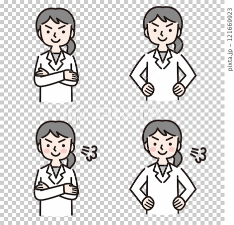 自信のある白衣の女性（医師・薬剤師・栄養士・研究員） 121669923