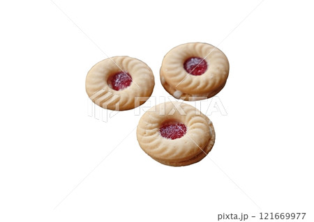 Sandwich biscuits with strawberry filling Sandwich biscuits with strawberry filling 121669977