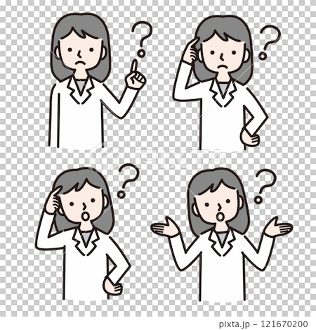 疑問に思う白衣の女性(医師・薬剤師・栄養士・研究員) 疑問に思う白衣の女性(医師・薬剤師・栄養士・研究員) 121670200