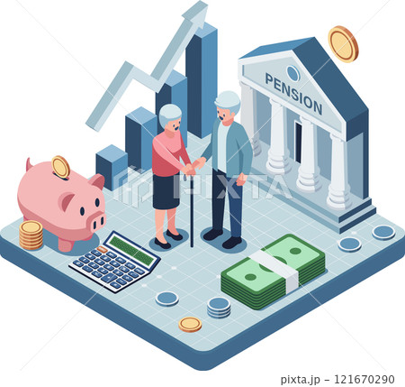 Isometric Retired Elderly Couple with Pension System 121670290