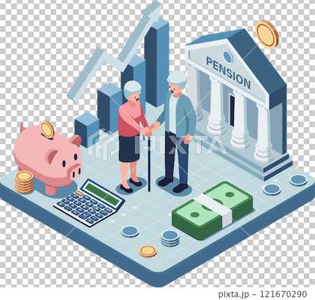Isometric Retired Elderly Couple with Pension System 121670290