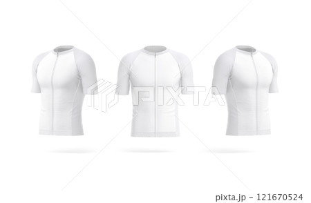 Blank white cycling zip jersey mockup, front and side view 121670524