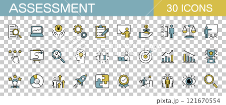 Assessment, evaluation, and appraisal icon set (color) 121670554