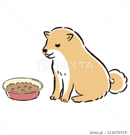ごはんを食べる犬のイラスト(ドッグフード) ごはんを食べる犬のイラスト(ドッグフード) 121670559