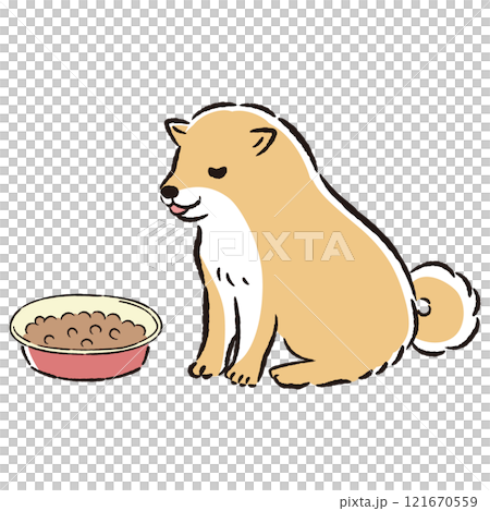 ごはんを食べる犬のイラスト(ドッグフード) ごはんを食べる犬のイラスト(ドッグフード) 121670559