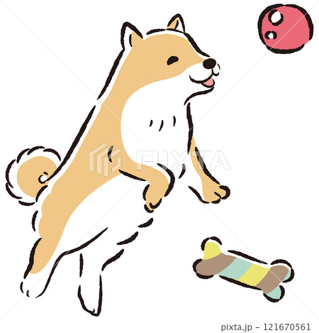 おもちゃで遊ぶ犬のイラスト おもちゃで遊ぶ犬のイラスト 121670561