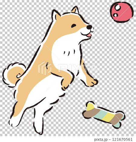 おもちゃで遊ぶ犬のイラスト おもちゃで遊ぶ犬のイラスト 121670561
