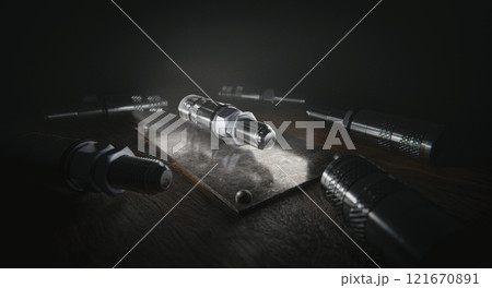 Euro standard Hydraulic quick couple for quick connect fitting. Made of stainless steel for join hose oil, water and air. Placed on iron plate 121670891