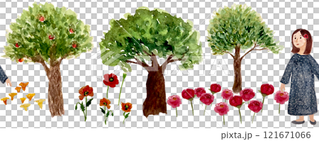 A girl favorite things: trees, peony, mushrooms, a girl seamless pattern isolated on white. Watercolor sketch illustrations great for tape, decor, stationary, tote bag, textile, notebook design A girl favorite things: trees, peony, mushrooms, a girl seamless pattern isolated on white. Watercolor sketch illustrations great for tape, decor, stationary, tote bag, textile, notebook design 121671066