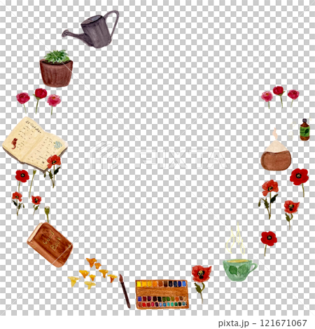 A women favorite things: a book, essential oil diffuser, a tea, poppies, mushrooms, a diary frame. Isolated on white. Watercolor sketch illustrations great for tote bag, posters, card, notebook design A women favorite things: a book, essential oil diffuser, a tea, poppies, mushrooms, a diary frame. Isolated on white. Watercolor sketch illustrations great for tote bag, posters, card, notebook design 121671067