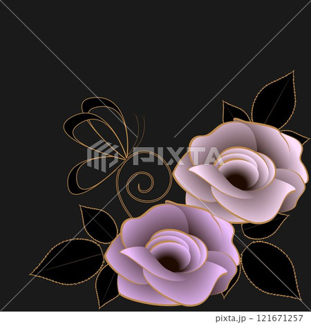 Floral background with roses and butterfly on black. Floral background with roses and butterfly on black. 121671257