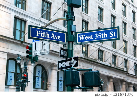 Street sign in New York City, city concept and road direction. Street sign in New York City, city concept and road direction. 121671376