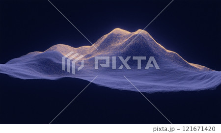 Digital wave pattern of a topographical map against a dark background. 121671420