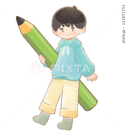大きな鉛筆を持つ子ども　男の子 121671751