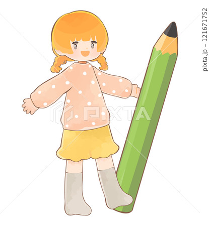 大きな鉛筆を持つ子ども　女の子 121671752