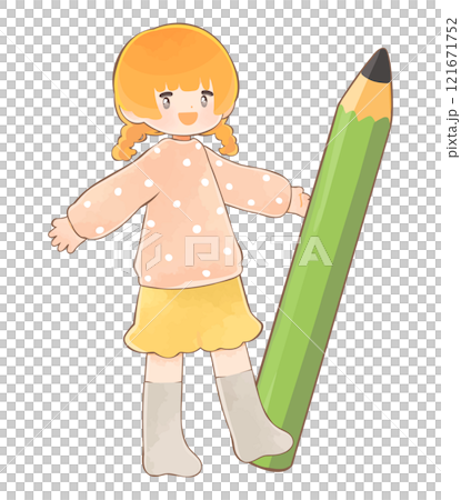 大きな鉛筆を持つ子ども　女の子 121671752