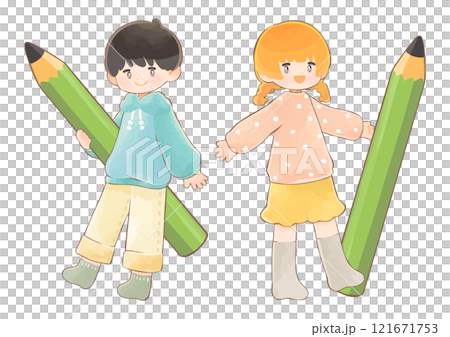 Illustration of children learning with big pencils Illustration of children learning with big pencils 121671753