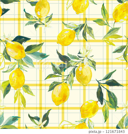 Beautiful seamless pattern with watercolor fresh lemons with leaves and flowers in sunny Mediterranean style. Ready summer print design for wallpapers, wrappings, textile. Beautiful seamless pattern with watercolor fresh lemons with leaves and flowers in sunny Mediterranean style. Ready summer print design for wallpapers, wrappings, textile. 121671843