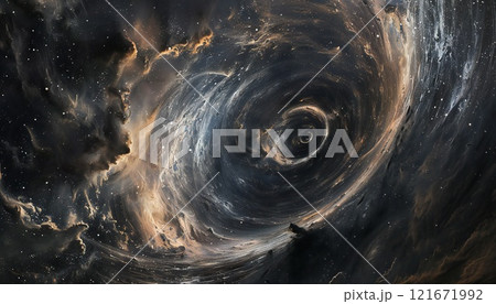 A stunning view of a swirling nebula filled with celestial bodies 121671992