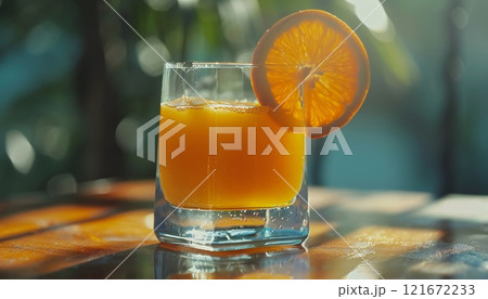 A glass of pure orange juice, emphasizing the essence of organic, fresh products, the concept of wellness 121672233