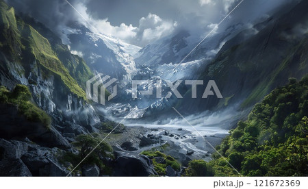 Illustration of Fox Glacier, New Zealand 121672369