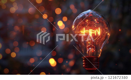 Light bulb image on blurred background symbolizing innovative thinking 121672380