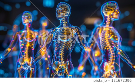 Radiant holographic displays illustrating human body structure 121672396