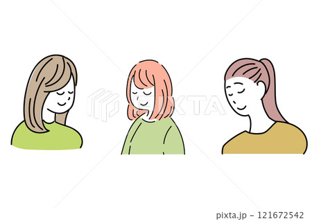 目を瞑る女性のセット イラスト 目を瞑る女性のセット イラスト 121672542