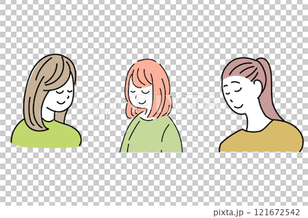 目を瞑る女性のセット イラスト 目を瞑る女性のセット イラスト 121672542