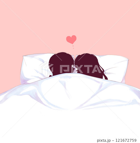 ベッドで向かい合う男女　影絵 121672759