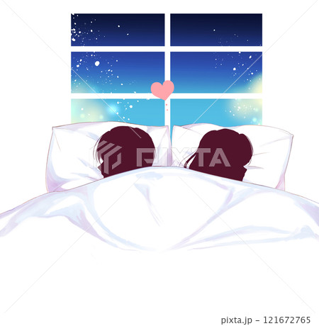 ベッドでそわそわする男女 影絵 窓 ベッドでそわそわする男女 影絵 窓 121672765