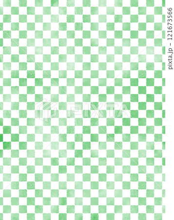 市松格子模様　和柄背景イラスト　水彩手すき風　抹茶色　緑 121673566