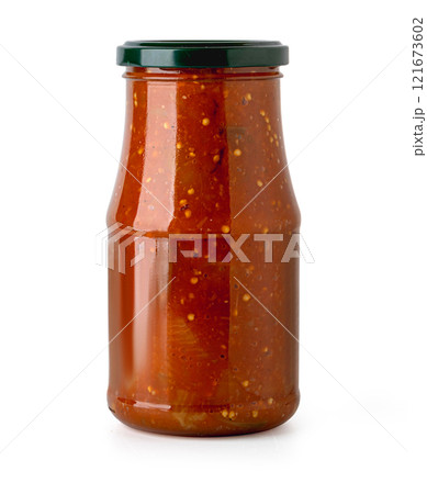 Glass jars with canned vegetables, 121673602